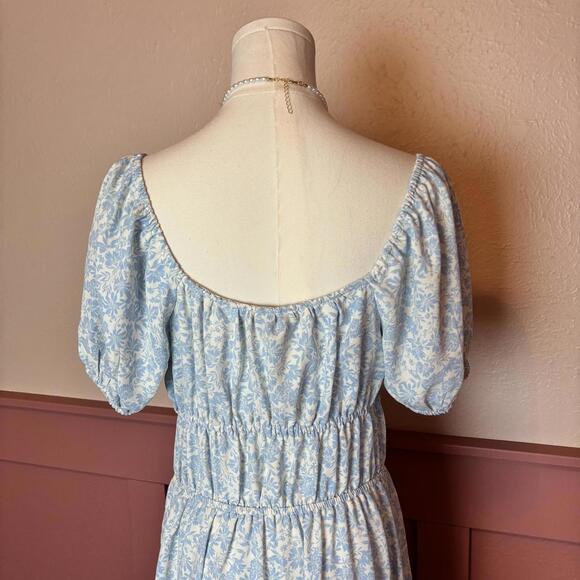cottage milkmaid boho puff floral maxi dress who what wear small blue white - Picture 6 of 8